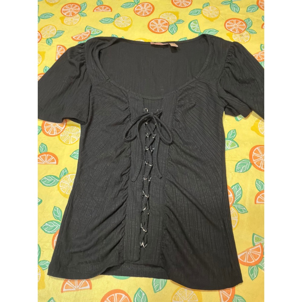 Willow-Root Lace Up Top Womens Small Black